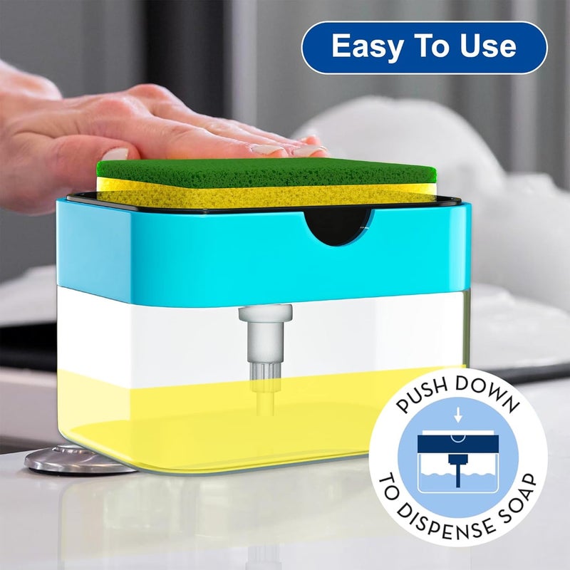 FIMTOWN 2 in 1 Soap Dispenser for Bathroom Accessories Dishwasher Liquid Holder Liquid Dispenser Pump 400 ML with Sponge Holder Kitchen Sink Accessories Items (Multi-Color) - Image 5