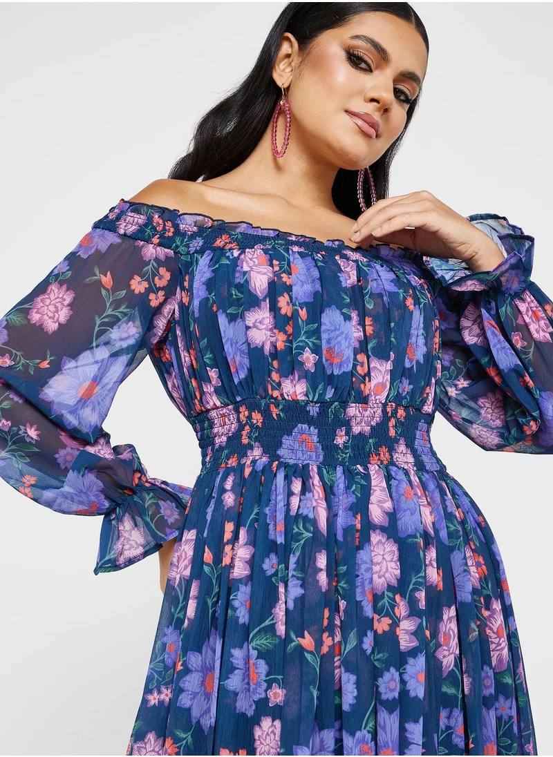 Anaya With Love Bardot Floral Printed Dress