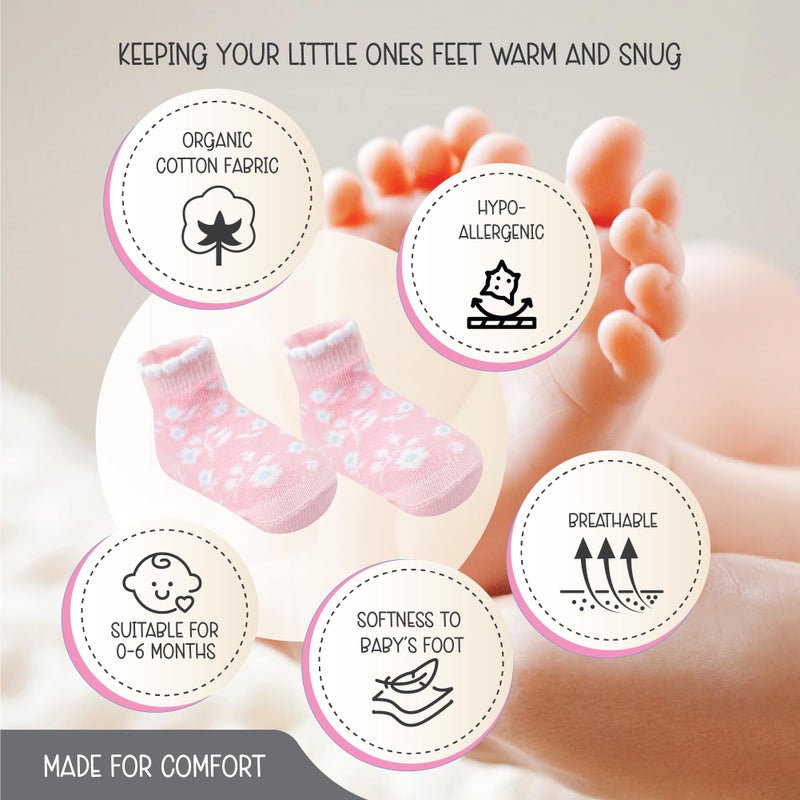 infancie Baby Socks 6 Pair Socks For Newborns â€“ Adorable Baby Girl Sock 0-6 Months, Comfortable Little Girls Sock, Gift For Baby Girls - Image 3