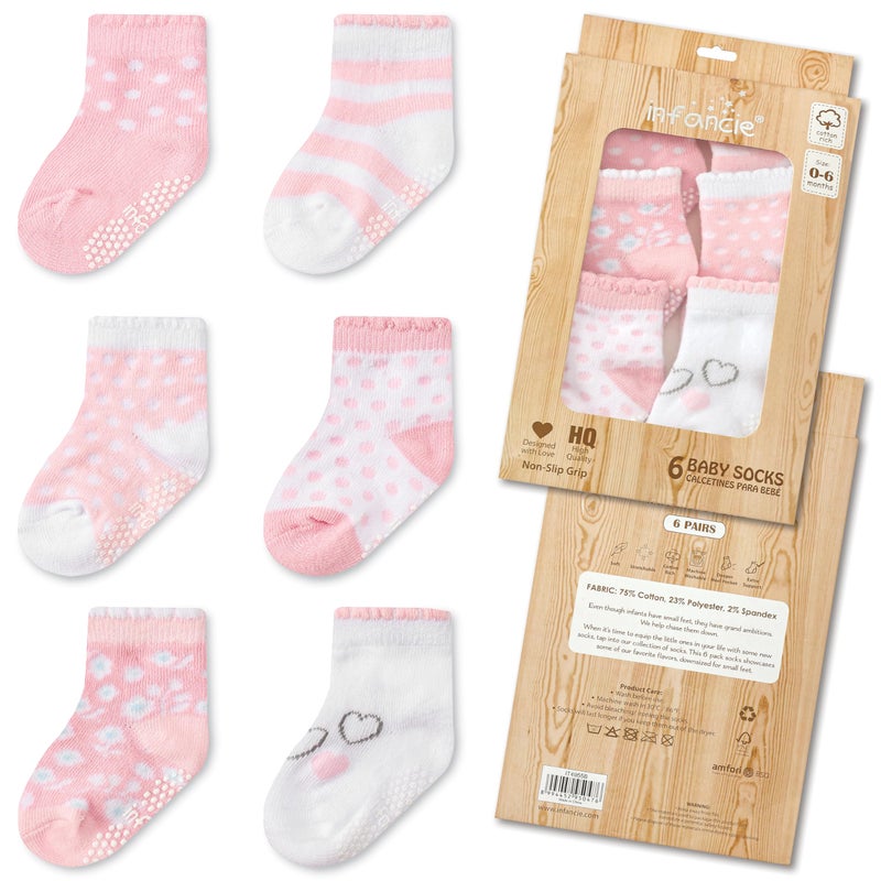 infancie Baby Socks 6 Pair Socks For Newborns â€“ Adorable Baby Girl Sock 0-6 Months, Comfortable Little Girls Sock, Gift For Baby Girls - Image 1