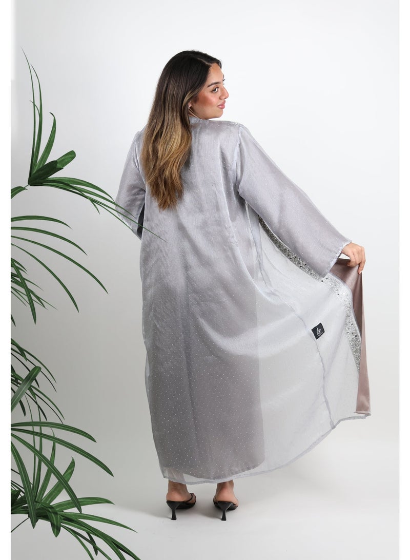جميلة طقم عباية "لومينا" الفضية بلمعة الطبقات - Image 3
