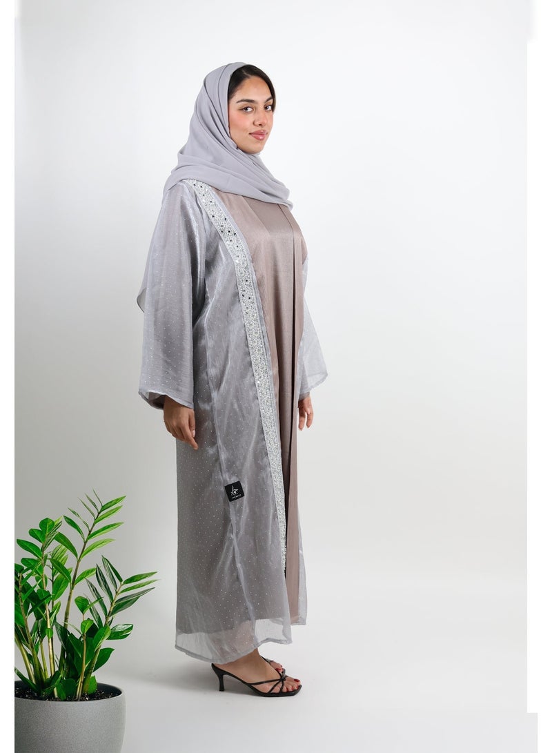 جميلة طقم عباية "لومينا" الفضية بلمعة الطبقات - Image 4