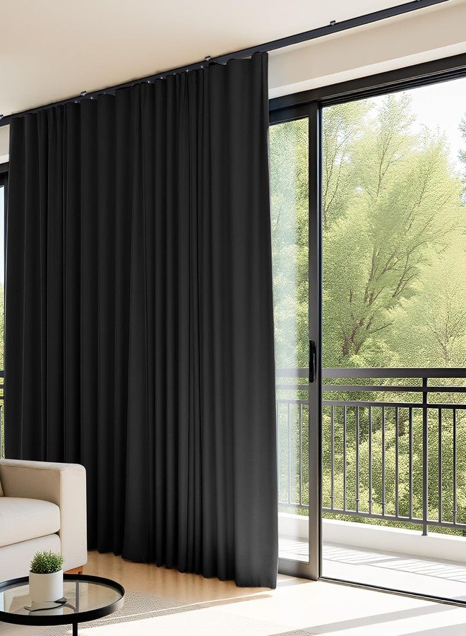 hoeflife Room Dividers Blackout Curtains Track Ceiling Mount Ceiling Track for Curtain Living Room Bedroom Dividers Curtains 1 Panel W100 x H108 Black Curtain and Black Track x1 - Image 2