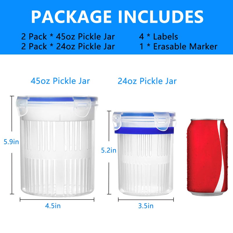 Qiuhome Pickle Jar with Strainer, Pickle Container with Strainer Jalapeno Container Pickle Storage Containers 4 Pack (24 oz & 45 oz) - Image 2