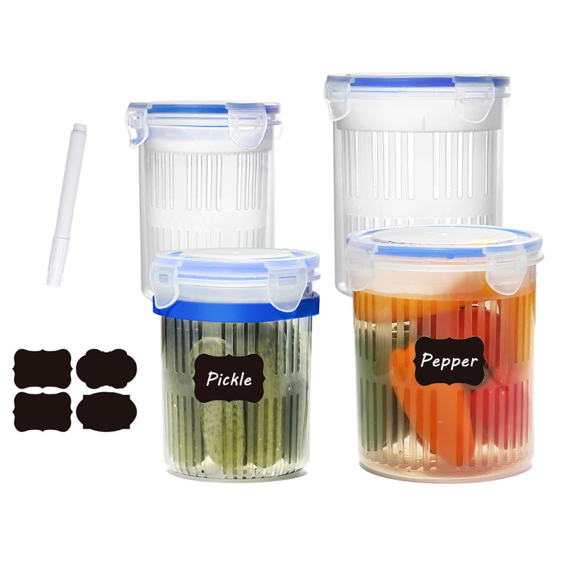 Qiuhome Pickle Jar with Strainer, Pickle Container with Strainer Jalapeno Container Pickle Storage Containers 4 Pack (24 oz & 45 oz) - Image 1