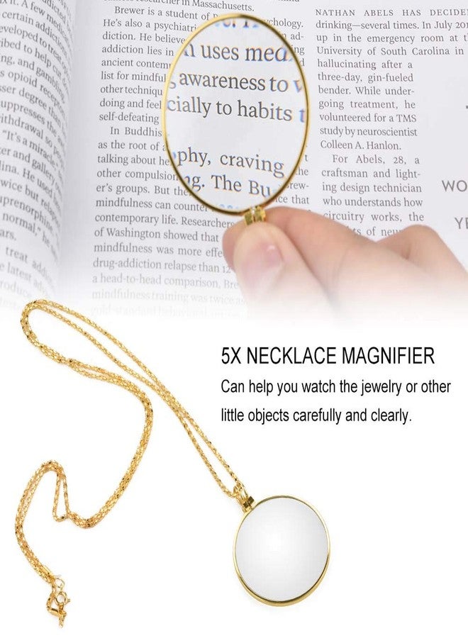 Pilipane 5X Necklace Magnifier , Necklace with 1 3/4 Inch Optical Magnifier Lens and 18 . 1Inch Gold Chain for Library , Reading Fine Print , Zooming , Increase sight , Jewelry , Magnifying Pendant Necklace - Image 5