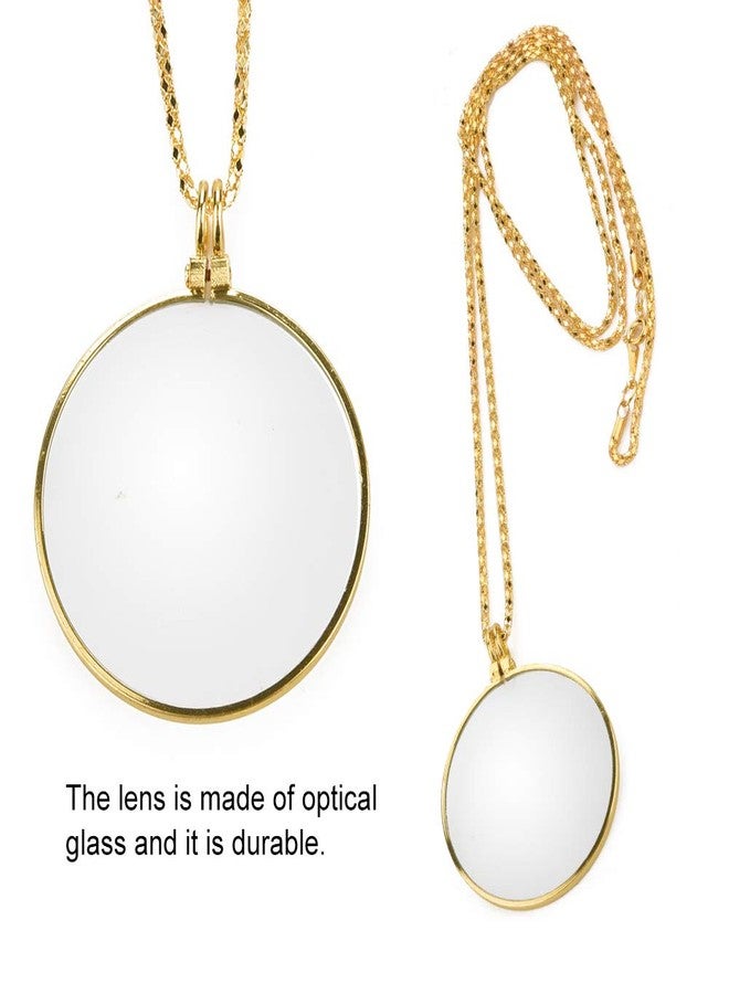 Pilipane 5X Necklace Magnifier , Necklace with 1 3/4 Inch Optical Magnifier Lens and 18 . 1Inch Gold Chain for Library , Reading Fine Print , Zooming , Increase sight , Jewelry , Magnifying Pendant Necklace - Image 2
