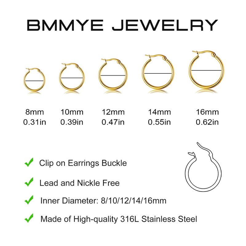 BMMYE 5 Pairs Small Gold Hoop Earrings for Women, Stainless Steel Hoops Set with 14 Karat Gold Plated, Mens Lightweight Thin Hypoallergenic Nickel Free Cartilage Earings - Image 4