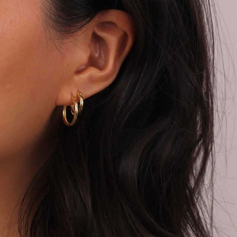 BMMYE 5 Pairs Small Gold Hoop Earrings for Women, Stainless Steel Hoops Set with 14 Karat Gold Plated, Mens Lightweight Thin Hypoallergenic Nickel Free Cartilage Earings - Image 3