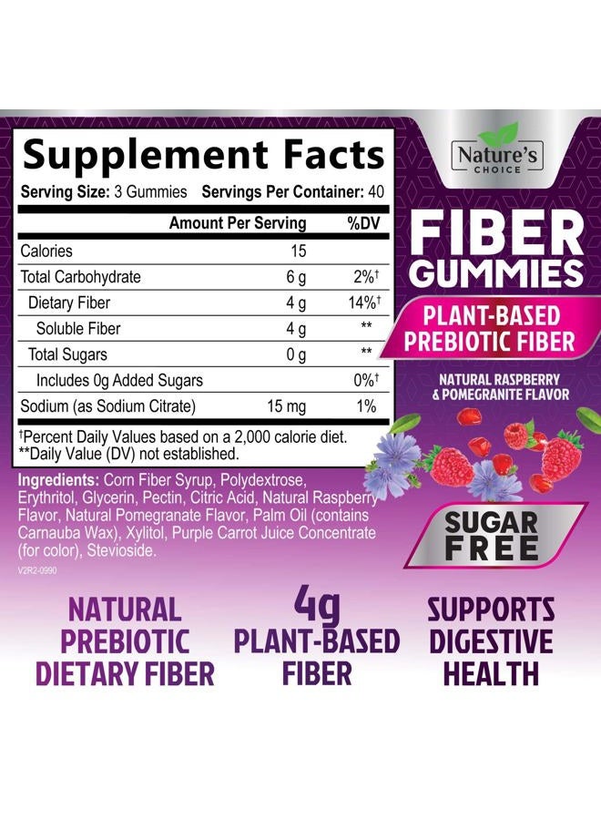 Nature's Choice Fiber Gummies 4g - Sugar Free Fiber Supplement for Adults, Daily Prebiotic Gummies to Support Digestive Health - Plant-Based Soluble Chews, Prebiotics - Image 2
