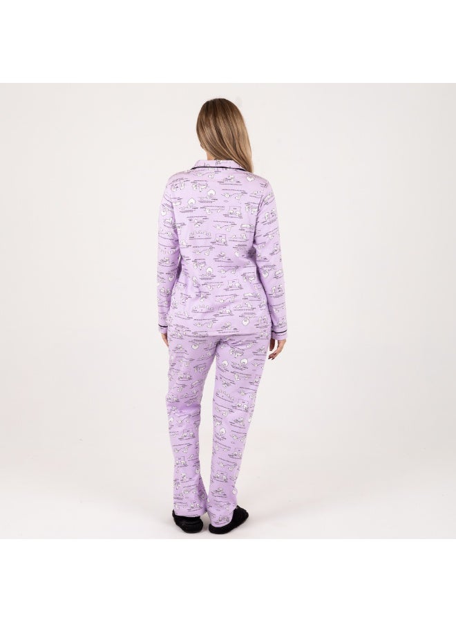 زيكوتكس  بيچامة نسائية طويلة من خامة ميلتون ناعمة بطبعة كرتونية – لون بنفسجي أنيق ومريح - Image 5