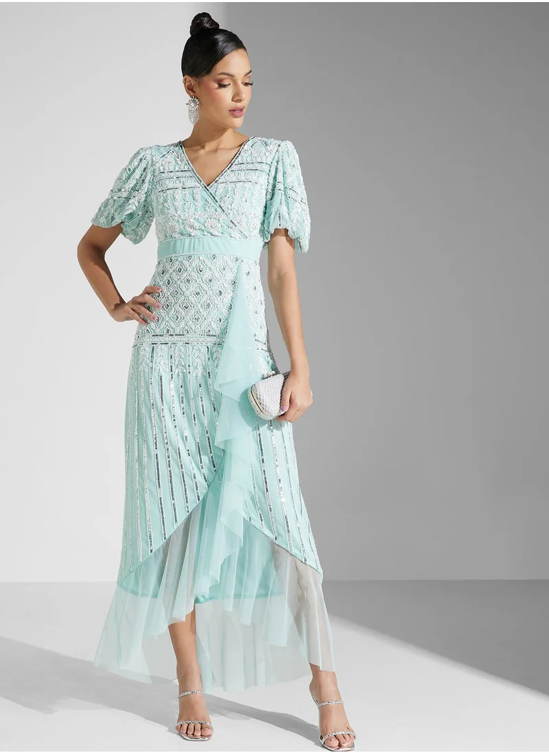 Frock and Frill Surplice Neck Dress