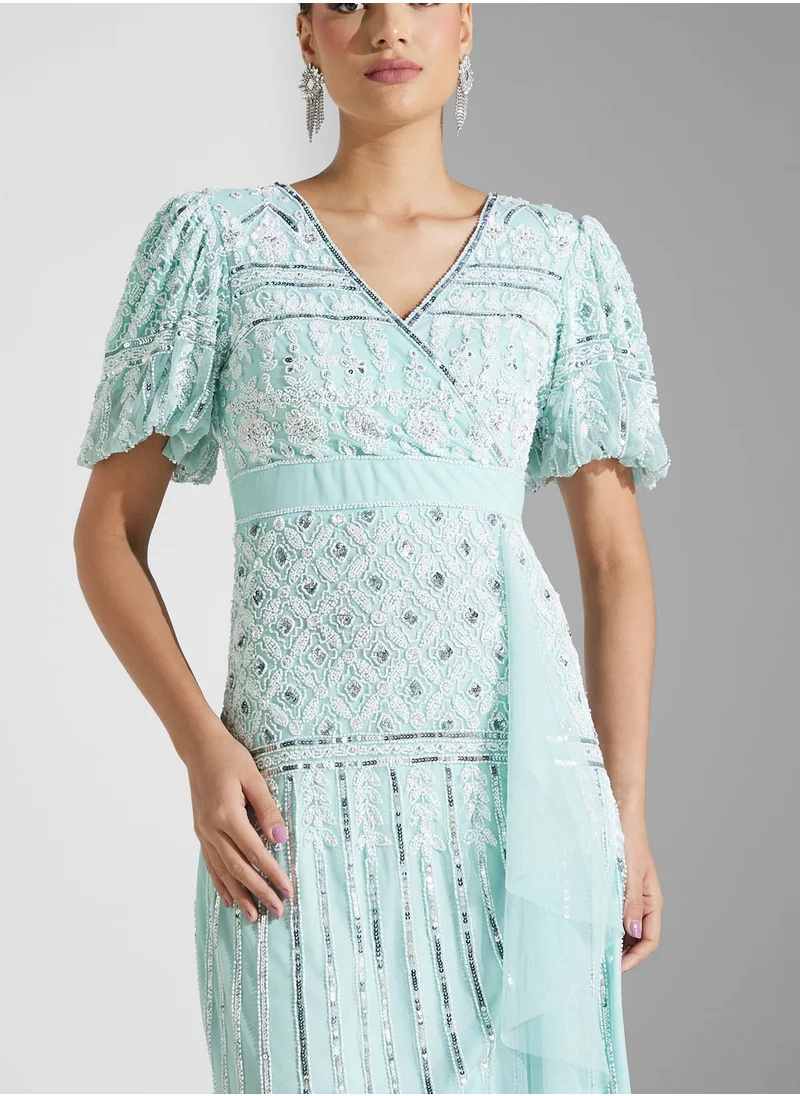 Frock and Frill Surplice Neck Dress
