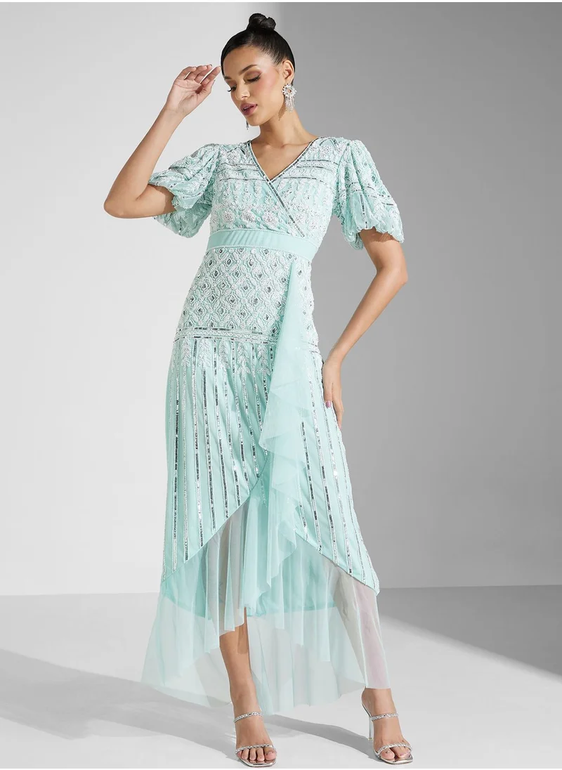 Frock and Frill Surplice Neck Dress