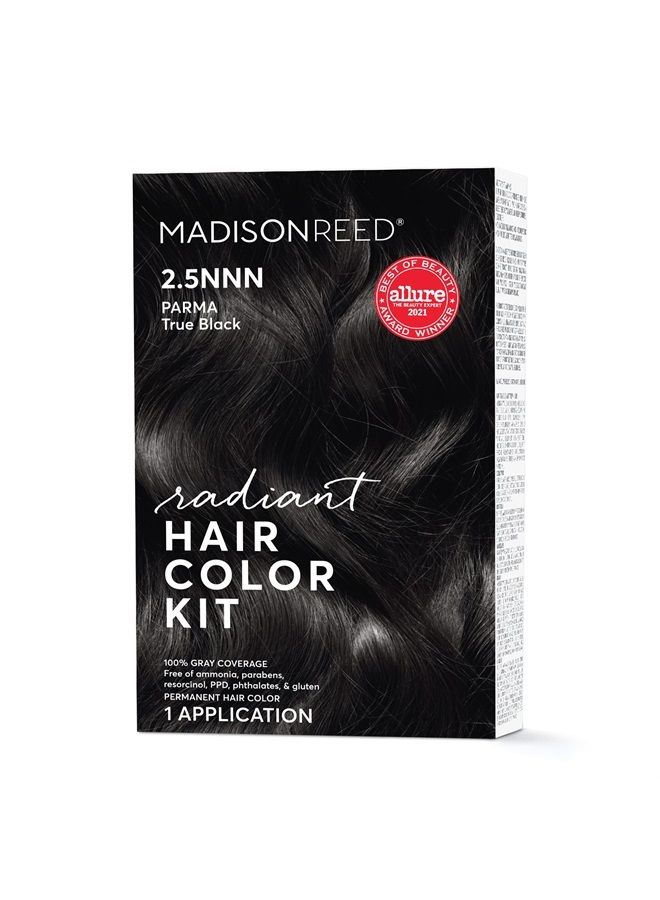 Madison Reed Radiant Hair Color Kit, Soft Black for 100% Coverage of Resistant Gray Hair, Ammonia-Free, 2.5NNN Parma Black, Permanent Hair Dye, Pack of 1  - Image 1