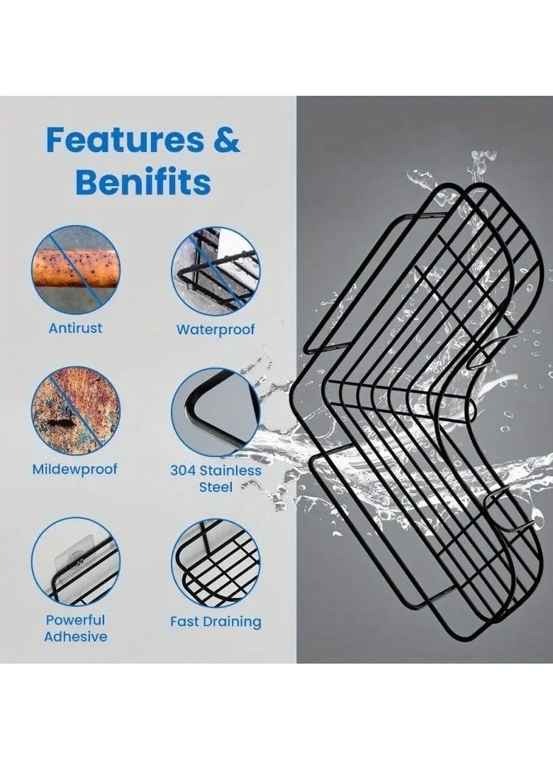 FALMER Metal bathroom corner shelf with rust-resistant adhesive sticker with a basket design to prevent water from accumulating in it to organize all bathroom accessories. Painted with high-quality paint  - Image 5