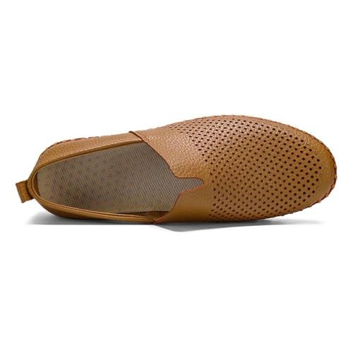 mitvr Men's Genuine Leather Loafer Shoes Slip On Soft Walking Shoes Perforated Driving Shoes,Holing Tan,44EU=10 M US - Image 2