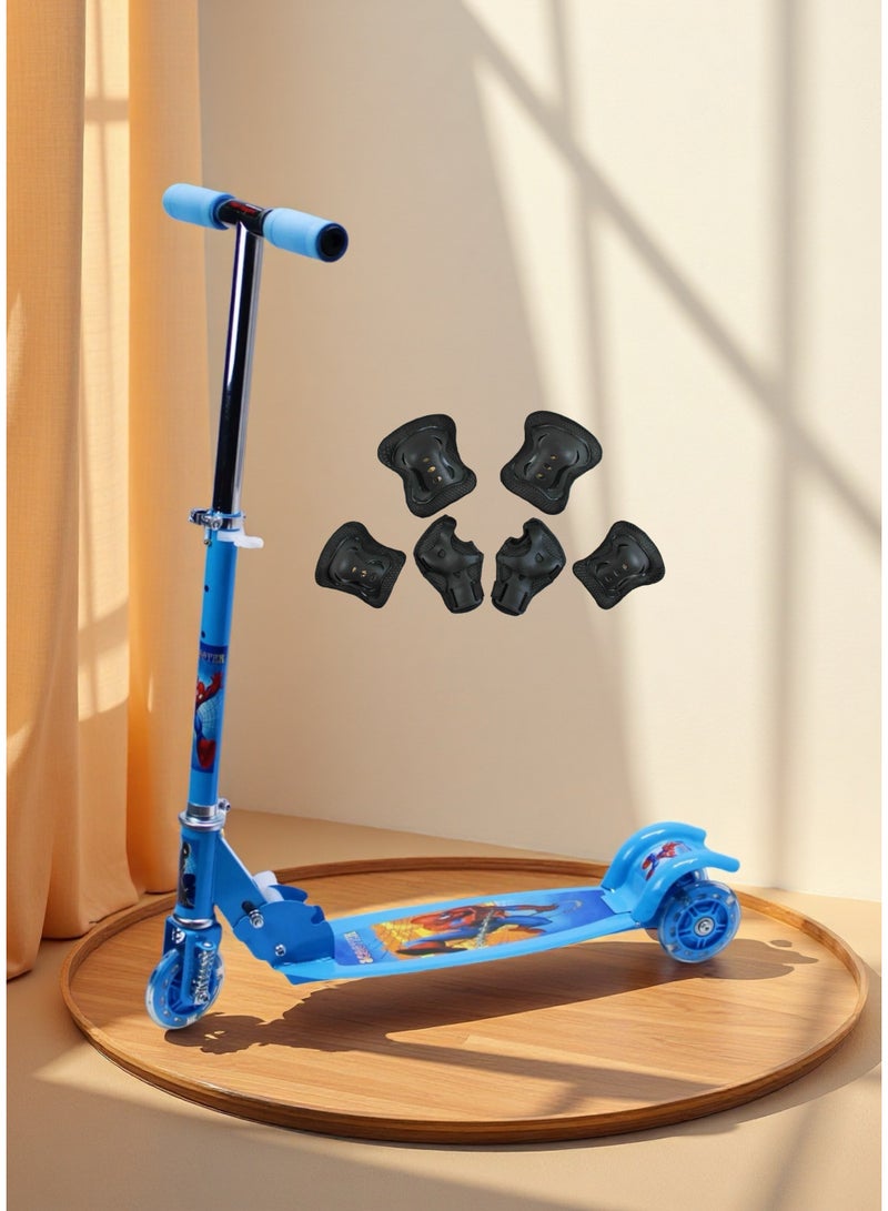 EASY FUTURE Foldable & Height Adjustable Kick Scooter for Kids Ages 3 to 8 – LED PU Wheels and Rear Brake Including Protective Gear Set - Image 1