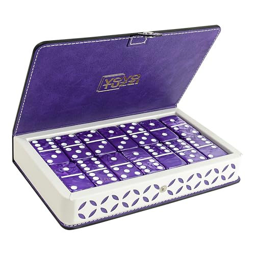 Vovotuzzi Dominos Set for Adults and Kids  Domino Set for Classic Board Games  Thick Jumbo Dominoes Double 6 for Travel Games  Purple Dominos 28 Tiles with Case - Image 1