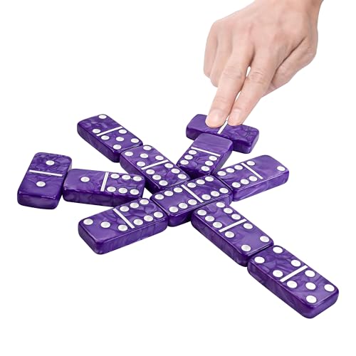 Vovotuzzi Dominos Set for Adults and Kids  Domino Set for Classic Board Games  Thick Jumbo Dominoes Double 6 for Travel Games  Purple Dominos 28 Tiles with Case - Image 5