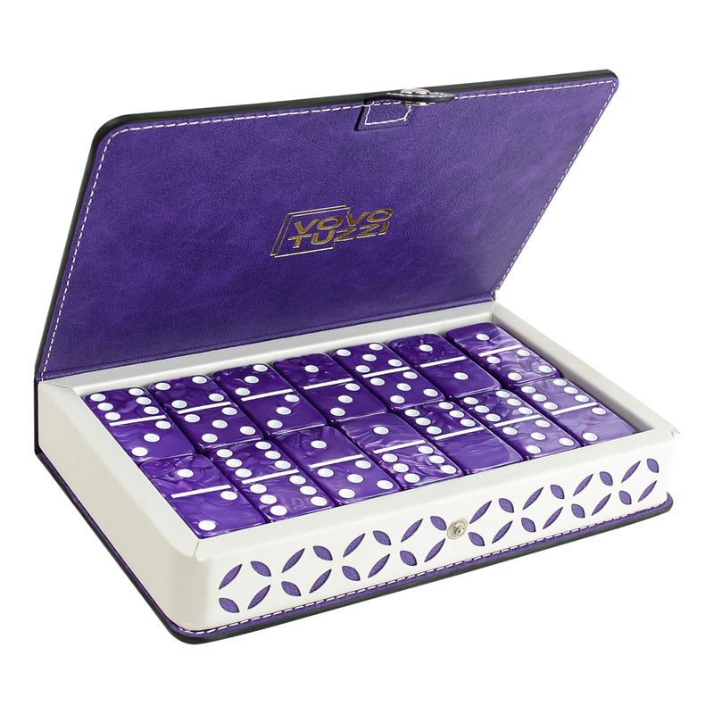 Vovotuzzi Dominos Set for Adults and Kids  Domino Set for Classic Board Games  Thick Jumbo Dominoes Double 6 for Travel Games  Purple Dominos 28 Tiles with Case - Image 3