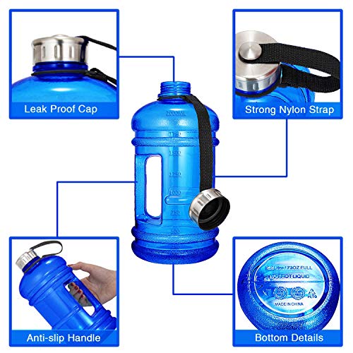 Vaupan Half Gallon Big Water Bottle, 2.2L/73 OZ Large Leak Proof Sports Jug with Handle, Huge BPA Free PETG Plastic Wide Mouth Drinking Container Flask for Fitness Gym Biking Travel Outdoor Water Jug - Image 4
