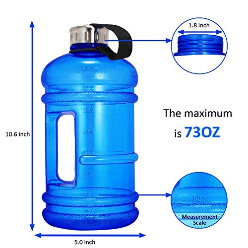 Vaupan Half Gallon Big Water Bottle, 2.2L/73 OZ Large Leak Proof Sports Jug with Handle, Huge BPA Free PETG Plastic Wide Mouth Drinking Container Flask for Fitness Gym Biking Travel Outdoor Water Jug - Image 2