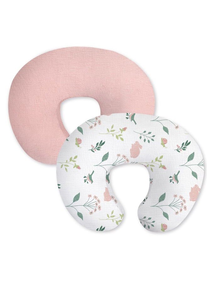 Little Grape Land Nursing Pillow Covers 2 Pack for Baby, Soft 100% Cotton Covers for Breastfeeding Pillows, Breathable Muslin Nursing Pillow Cases Fit Standard Nursing Pillows Pink Bunny
