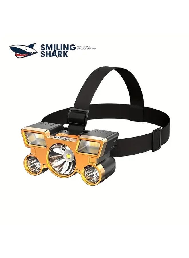 K71 Golden B Smiling Shark Hard Hat Head Light Rechargeable LED Headlamp 4 Modes Adjustable - Image 2