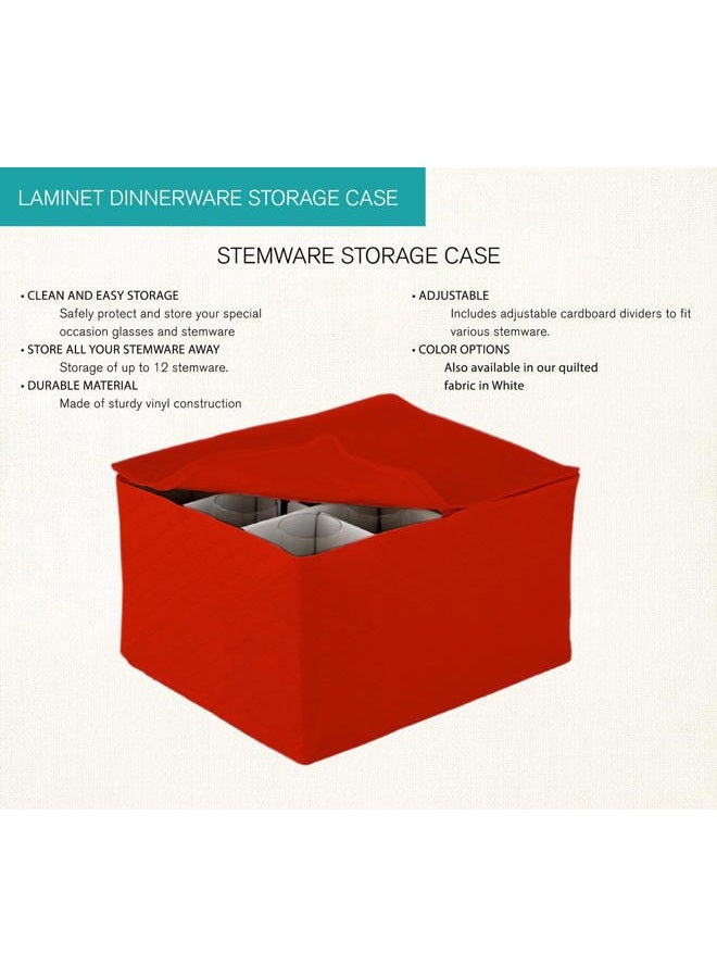 LAMINET Quilted Stemware Storage Case - Holds Up to 12 Stemware/Tall Glasses - RED - Image 3