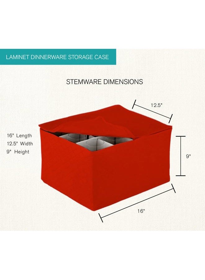 LAMINET Quilted Stemware Storage Case - Holds Up to 12 Stemware/Tall Glasses - RED - Image 2