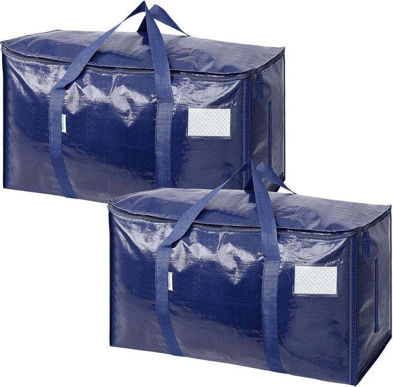 TICONN 2 Pack Extra Large Moving Bags Heavy Duty with Zippers & Carrying Handles, Durable Storage Bags Moving Boxes for Closet Organizers and Storage (2 Pack, Navy) - Image 1