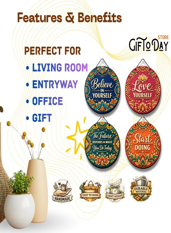 GIFTODAY ديكور حائط خشبي دائري من جيفت توداي للمنزل | اقتباسات تحفيزية، فن شعبي، موضوع سفر ولوحة جدارية زخرفية لغرفة المعيشة، غرفة النوم، المدخل وديكور المكتب (سلام الفيل) - Image 4