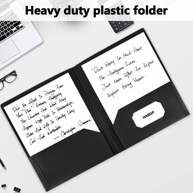 HABGP 6 Pack Black File Folders with Pockets and Business Card Slot, Letter Size Plastic 2 Pocket Folders for Documents, Office Filing Cabinet Folders, School Supplies for College Students - Image 5