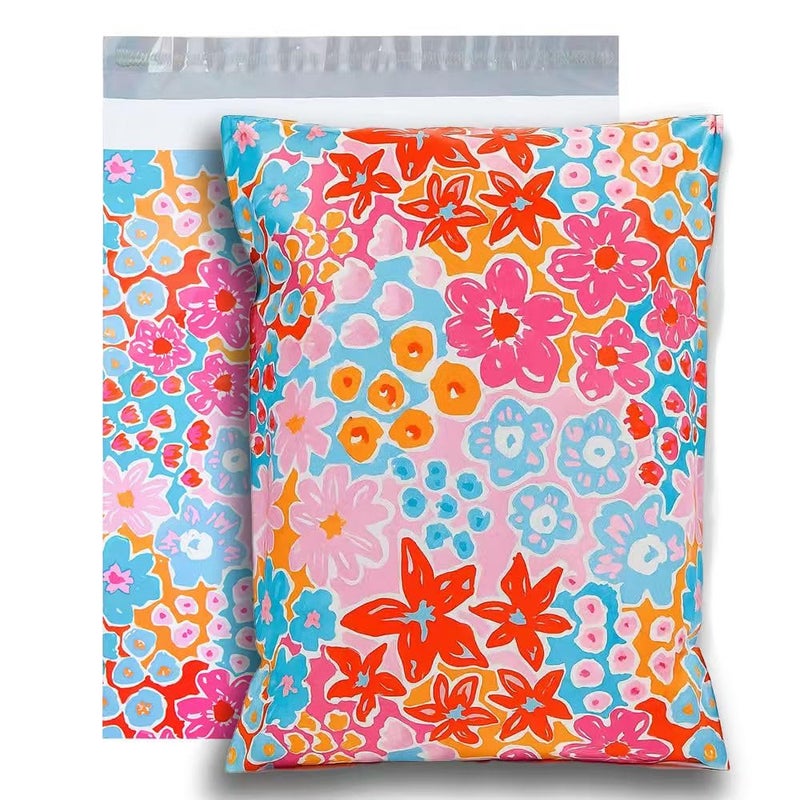 POLYSELLS 50pcs 10x13 Inches Poly Mailers Waterproof & Tear Resistant Mailing Envelopes, Cute Small Business Bags for Clothes, Gifts - Flowers - Image 1