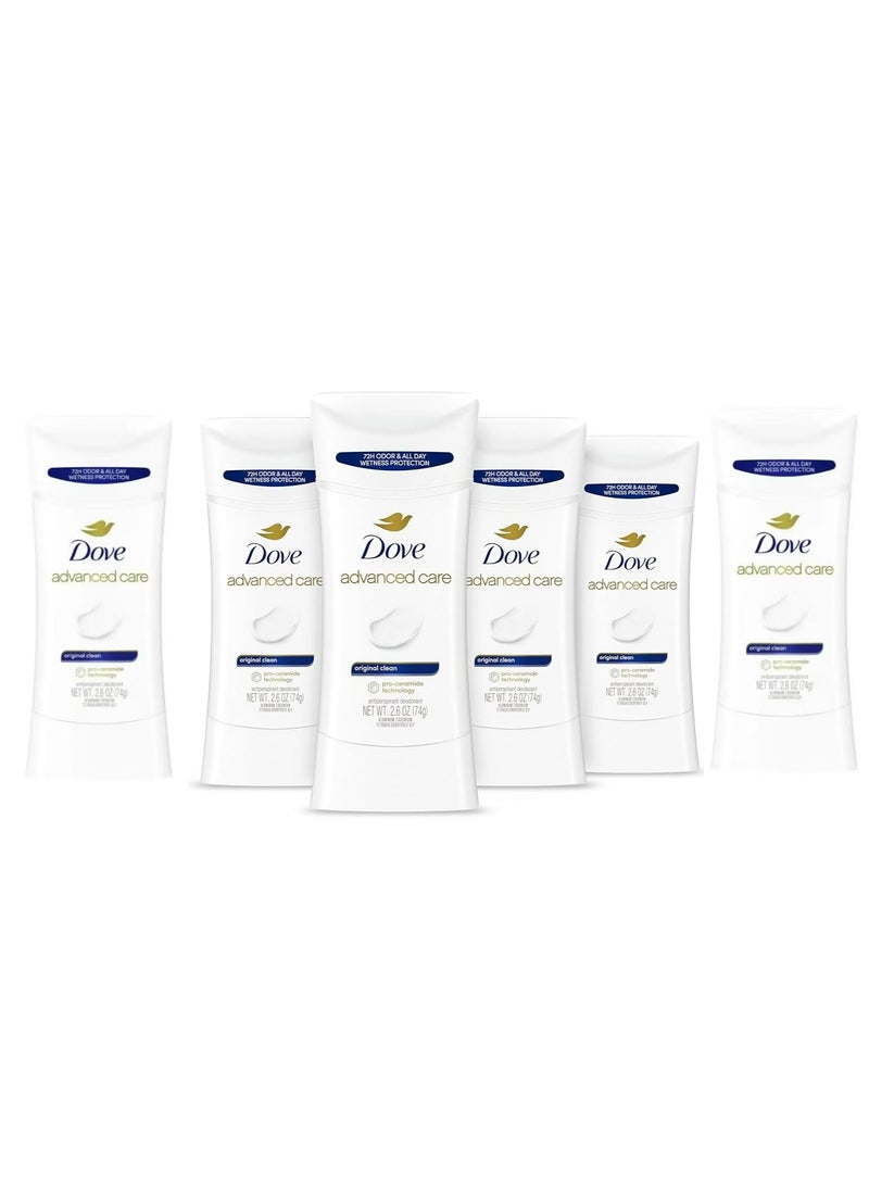 دوف مزيل عرق دوف أدفانسد كير، مزيل عرق أصلي، 74 غرام، عبوة من 6 قطع | حماية طويلة الأمد من العرق والرائحة | عناية لطيفة بالإبطين مع السيراميد - Image 1