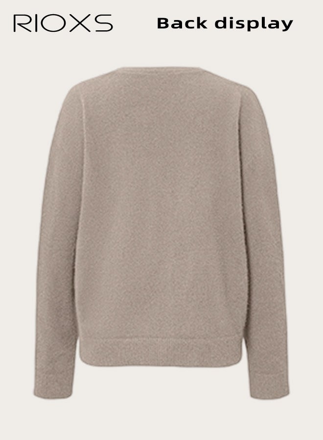 ريوكس سترات كارديغان نسائية، سترة كارديغان غير رسمية بأكمام طويلة وفتحة أمامية، سترة فضفاضة برقبة على شكل V وأزرار، معطف خفيف الوزن للسفر والمواعدة والارتداء اليومي، باللون البيج - Image 5