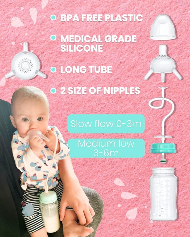 Skywin Self Feeding Baby Bottle 8oz Bottle Holder for Baby - 2 Pack Baby Bottle with Straw, Anti Colic, for Convenient Feeding (Pink) - Image 4