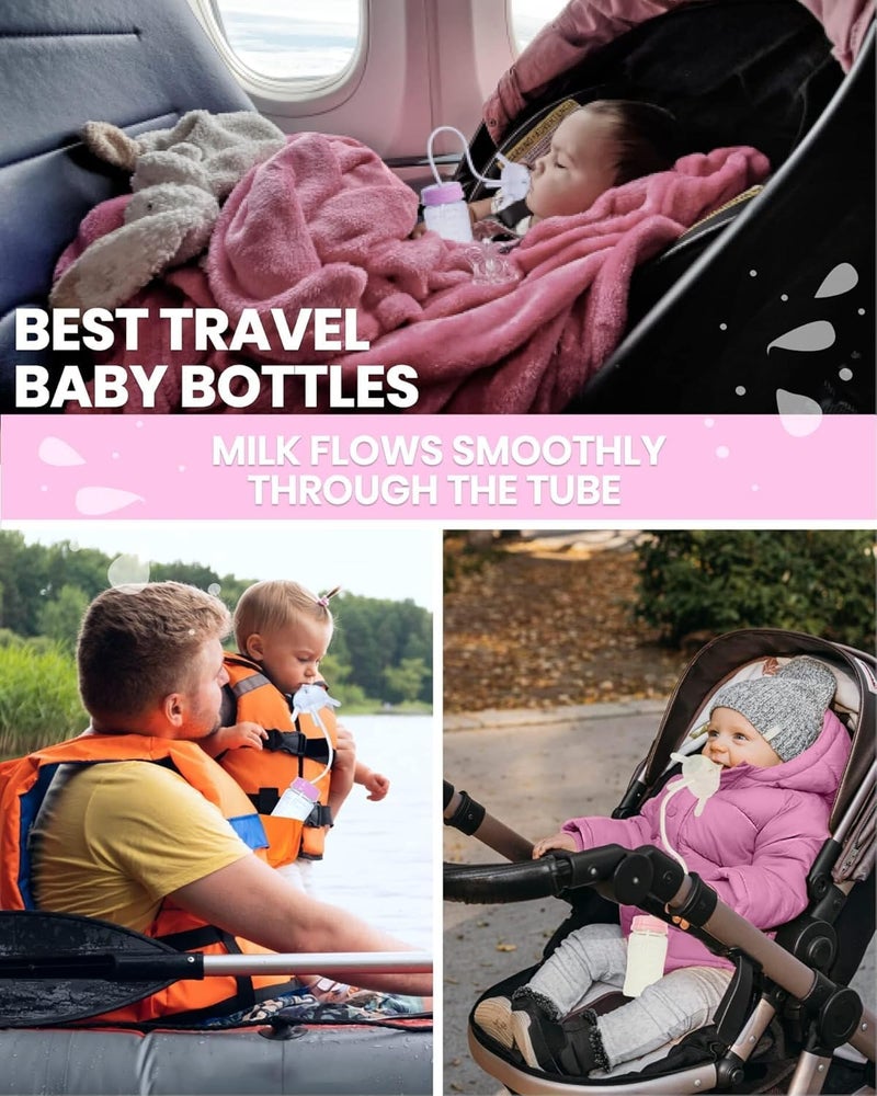 Skywin Self Feeding Baby Bottle 8oz Bottle Holder for Baby - 2 Pack Baby Bottle with Straw, Anti Colic, for Convenient Feeding (Pink) - Image 2