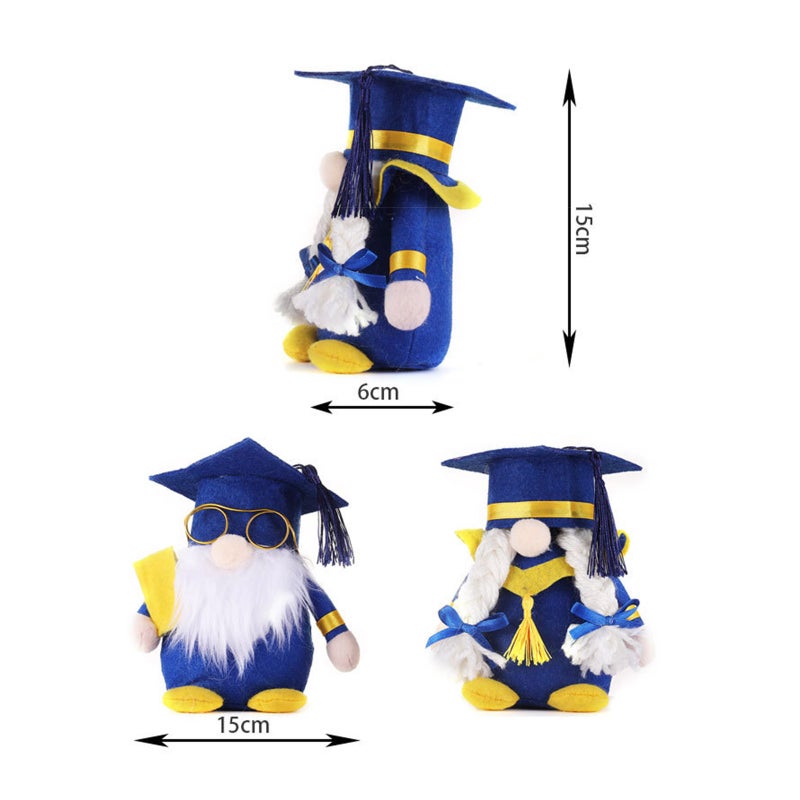 Graduation Season Gnome Doll Blue Faceless Decorative Toy Graduation Ceremony Gift Wearing Bachelor Cap Plush Doll Ornament Class Table Party Decoration - Image 2