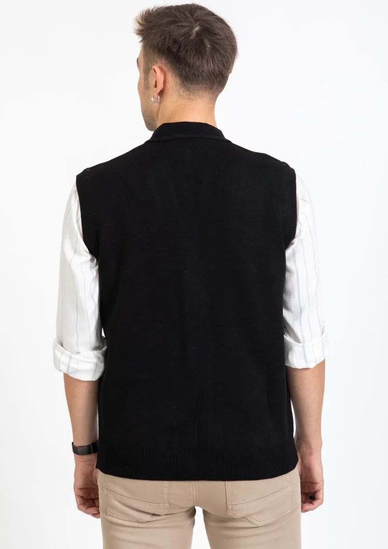 Mutlu City Men's Middle Age and Above Knitwear Knit Acrylic Winter Diamond Patterned Father's Buttoned Vest 2071-2 Black
