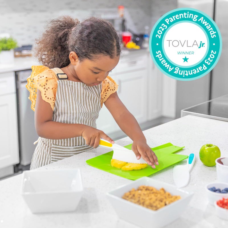 TOVLA JR. TOVLA JR. Kids Kitchen Montessori Knives and Foldable Cutting Board Set: Children's Safety Cooking Knives in 3 Sizes & Colors/Firm Grip  Serrated Edges  BPA-Free Kids' /Safe Lettuce Knives (Green)  - Image 3