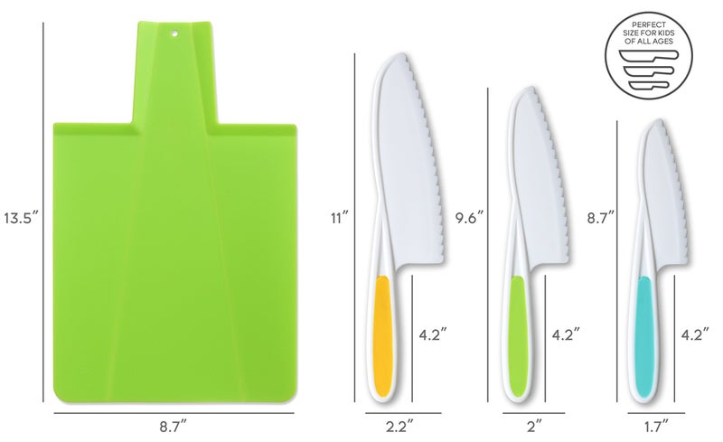 TOVLA JR. TOVLA JR. Kids Kitchen Montessori Knives and Foldable Cutting Board Set: Children's Safety Cooking Knives in 3 Sizes & Colors/Firm Grip  Serrated Edges  BPA-Free Kids' /Safe Lettuce Knives (Green)  - Image 4