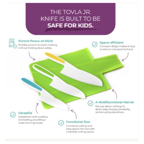 TOVLA JR. TOVLA JR. Kids Kitchen Montessori Knives and Foldable Cutting Board Set: Children's Safety Cooking Knives in 3 Sizes & Colors/Firm Grip  Serrated Edges  BPA-Free Kids' /Safe Lettuce Knives (Green)  - Image 2