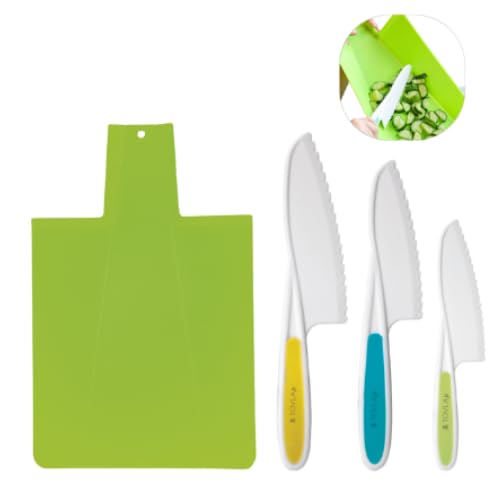 TOVLA JR. TOVLA JR. Kids Kitchen Montessori Knives and Foldable Cutting Board Set: Children's Safety Cooking Knives in 3 Sizes & Colors/Firm Grip  Serrated Edges  BPA-Free Kids' /Safe Lettuce Knives (Green)  - Image 5