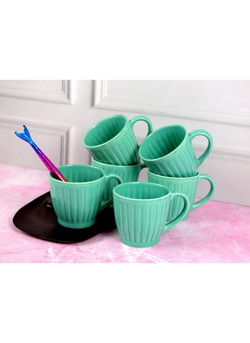 MOODY PANDA MOODY PANDA Large Cups Set of 6 175 ml Set of 6 Cups CupSet Ceramic Tea Cups Coffee Cups Ocean Green  - Image 1