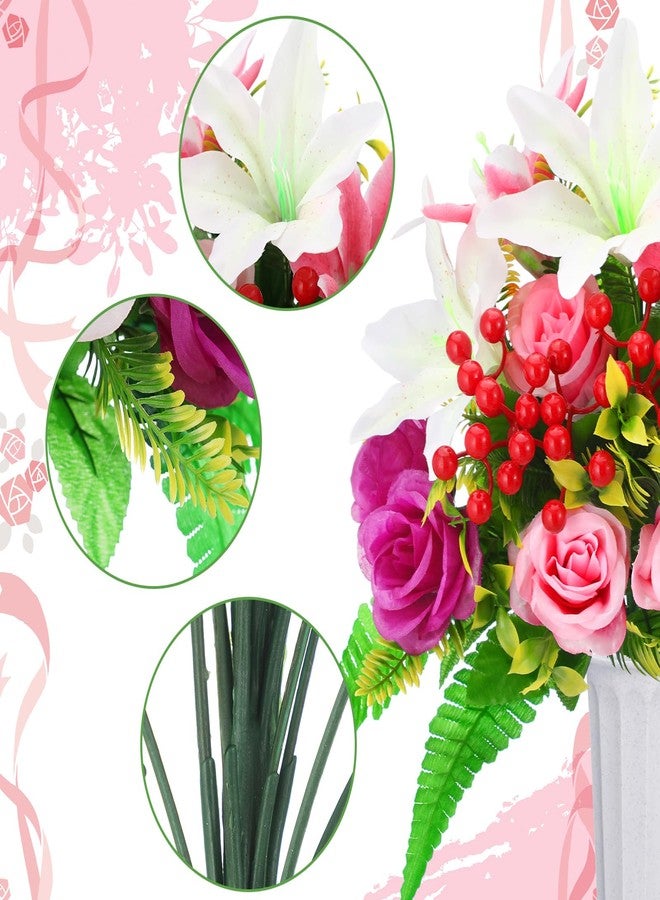 Daifunli 4 Sets Artificial Cemetery Flowers with Vase, Mother's Day Artificial Rose Lily Bouquet Graveyard Memorial Flowers for Cemetery Headstones Decoration - Image 3