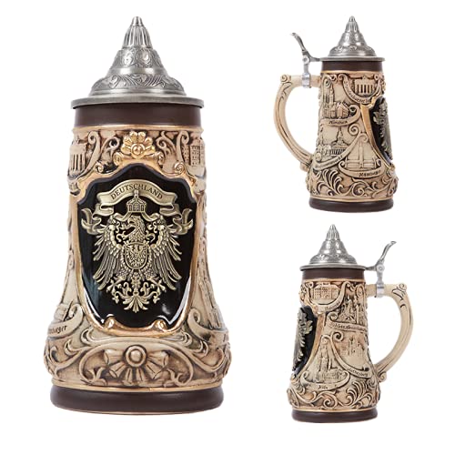 NENBOLEC Beer Stein Mug German Frankfurt Oktoberfest Bavarian Muchen Viking Tankard with Petwer Lid for Man Lovers Gifts Father 1.0Liter - Image 2
