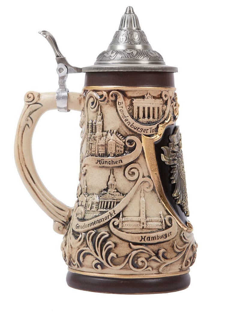 NENBOLEC Beer Stein Mug German Frankfurt Oktoberfest Bavarian Muchen Viking Tankard with Petwer Lid for Man Lovers Gifts Father 1.0Liter - Image 3