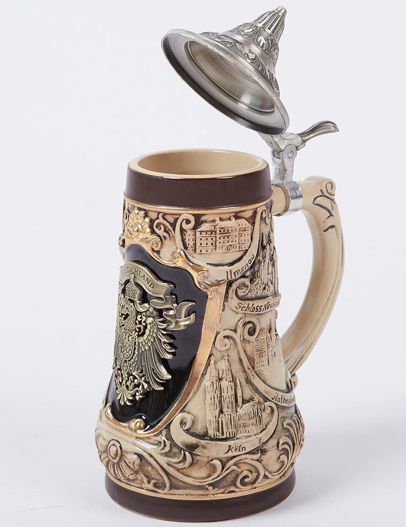 NENBOLEC Beer Stein Mug German Frankfurt Oktoberfest Bavarian Muchen Viking Tankard with Petwer Lid for Man Lovers Gifts Father 1.0Liter - Image 5